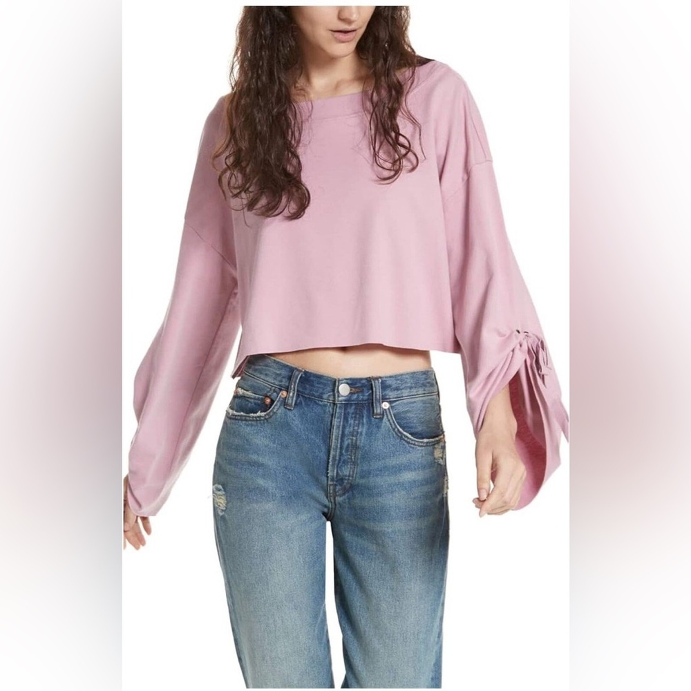 Free People Womens Sweatshirt Holala Relaxed Casual Rose Pink